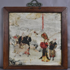 A Chinese Painted Marble Hanging Plaque