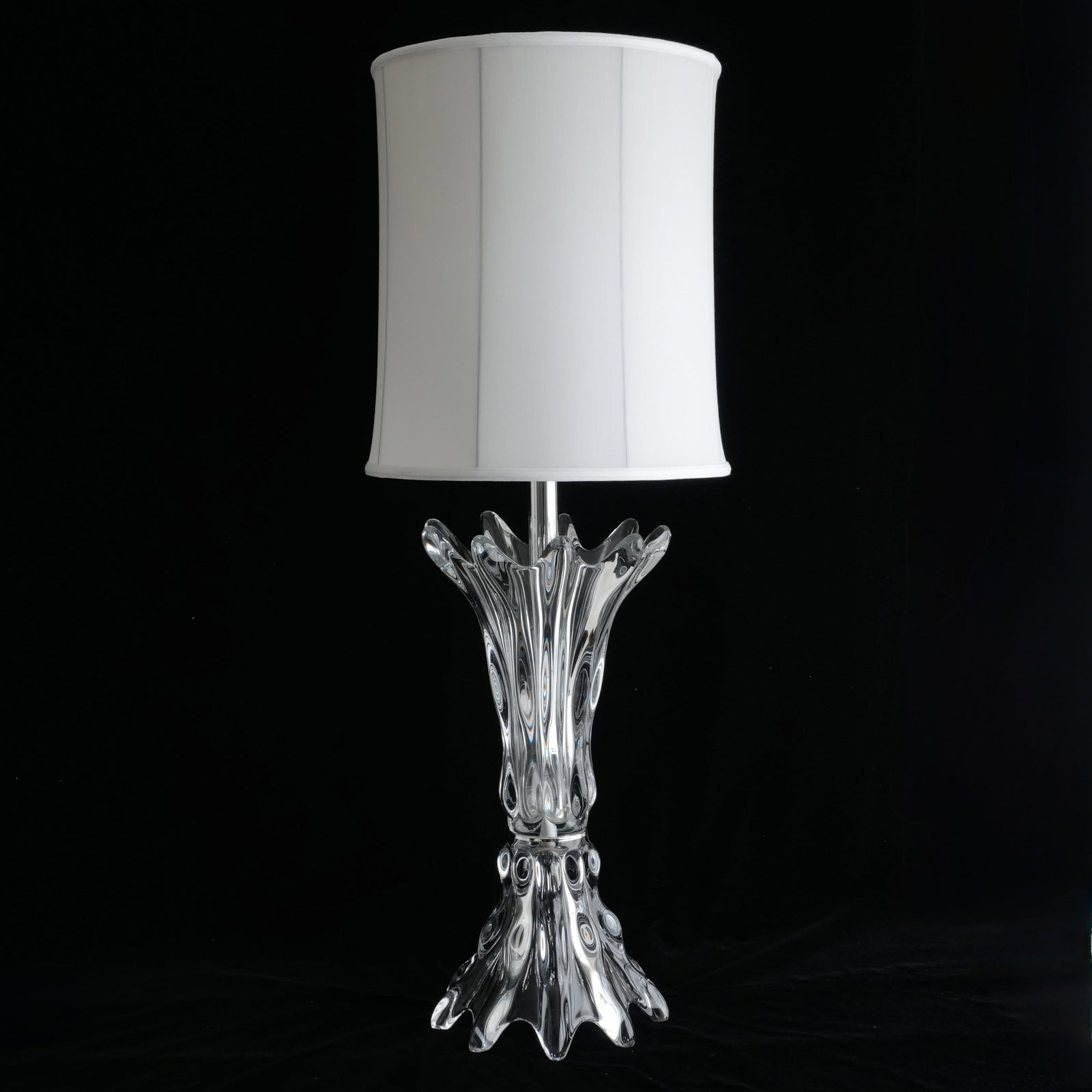 Crystal Table Lamp by Art Vannes, France, Circa 1950's: Crystal base measures 25.5" tall, 43.25" tall to finial The collection of Frank and Irene Giuffrida, owners of the famous Hilltop Steakhouse, Saugus, MA