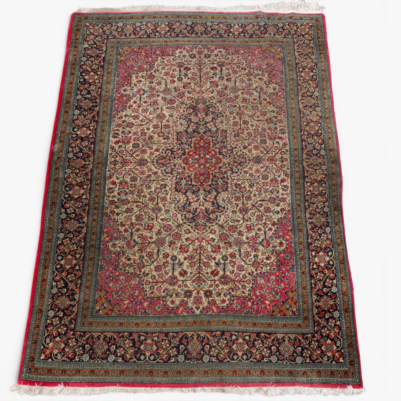Antique Kirman Carpet: Hand made with a dense knotted floral field The collection of Frank and Irene Giuffrida, owners of the famous Hilltop Steakhouse, Saugus, MA