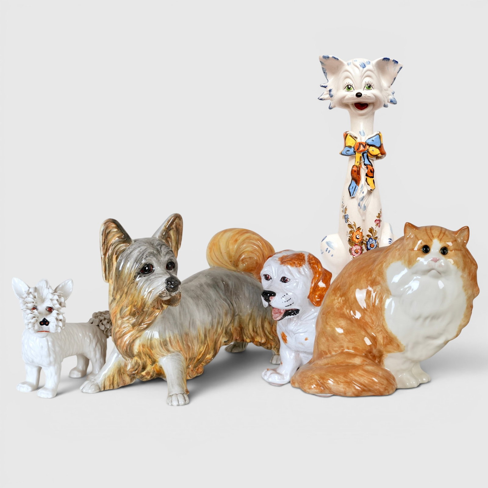 Vintage 1950's Italian Ceramic Spaghetti Dog with Two Ceramic Dogs and Two Cats (1 of 8)
