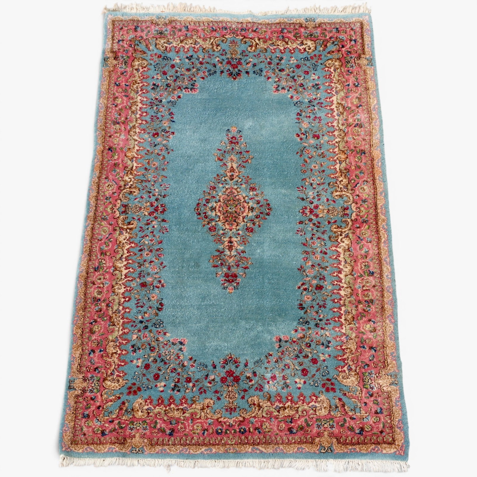 Kershan Oriental Rug: Blue field with pink borders The collection of Frank and Irene Giuffrida, owners of the famous Hilltop Steakhouse, Saugus, MA