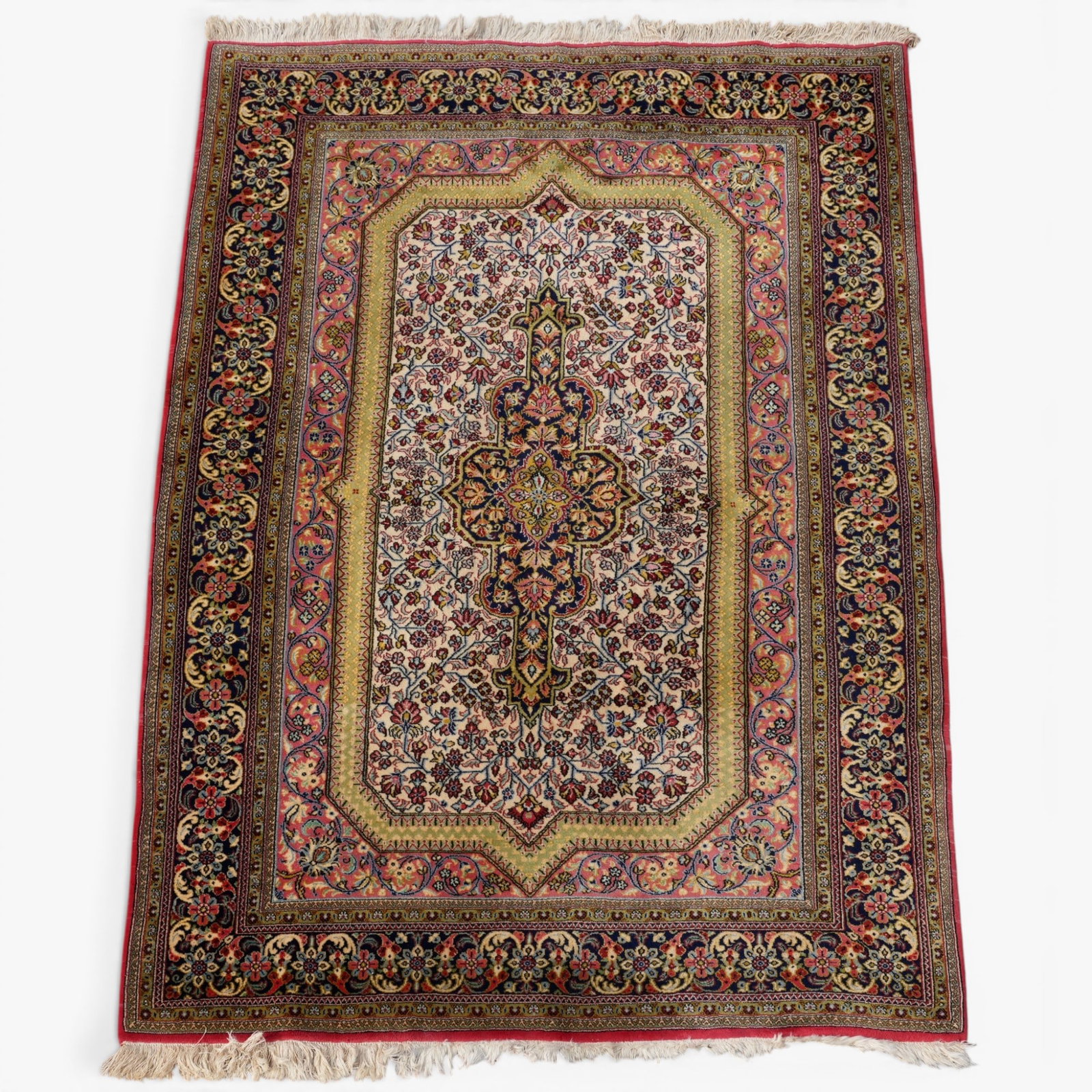 Antique Kirman Carpet: hand made with a dense knotted floral field The collection of Frank and Irene Giuffrida, owners of the famous Hilltop Steakhouse, Saugus, MA
