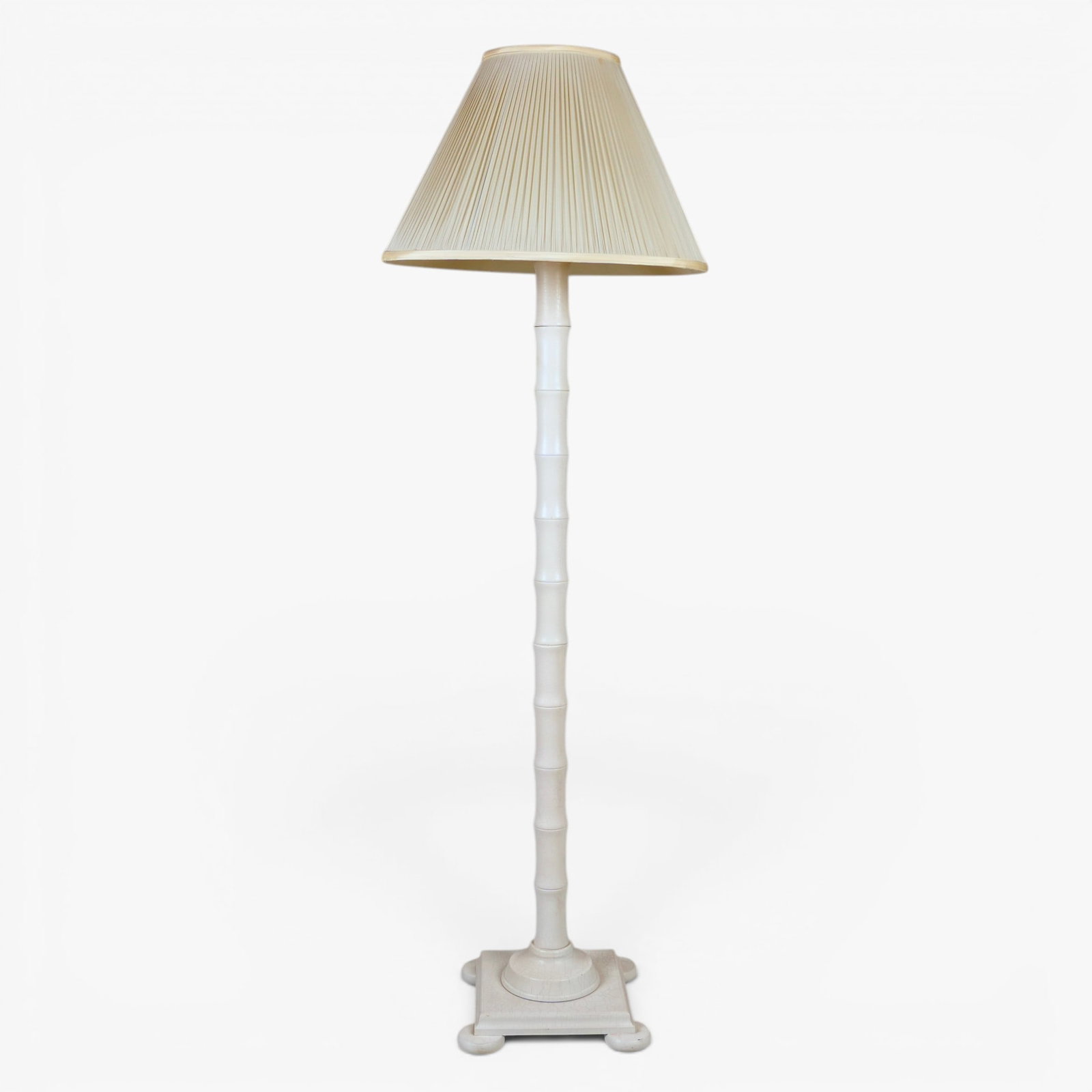 Vintage Faux Bamboo Floor Lamp, Circa 1970's: painted in white, on squared base The collection of Frank and Irene Giuffrida, owners of the famous Hilltop Steakhouse, Saugus, MA