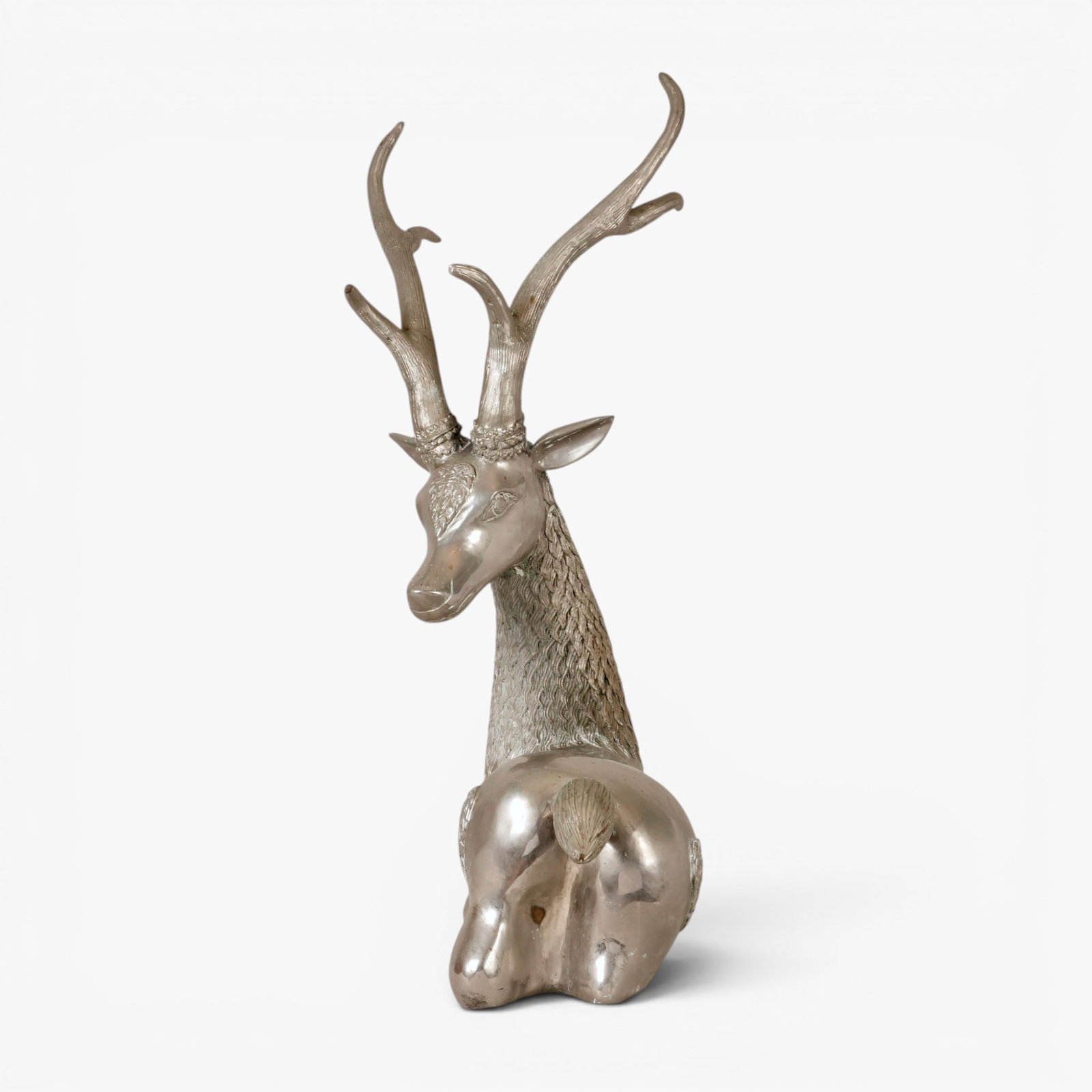 A Large Indian Silvered Brass Deer - 2