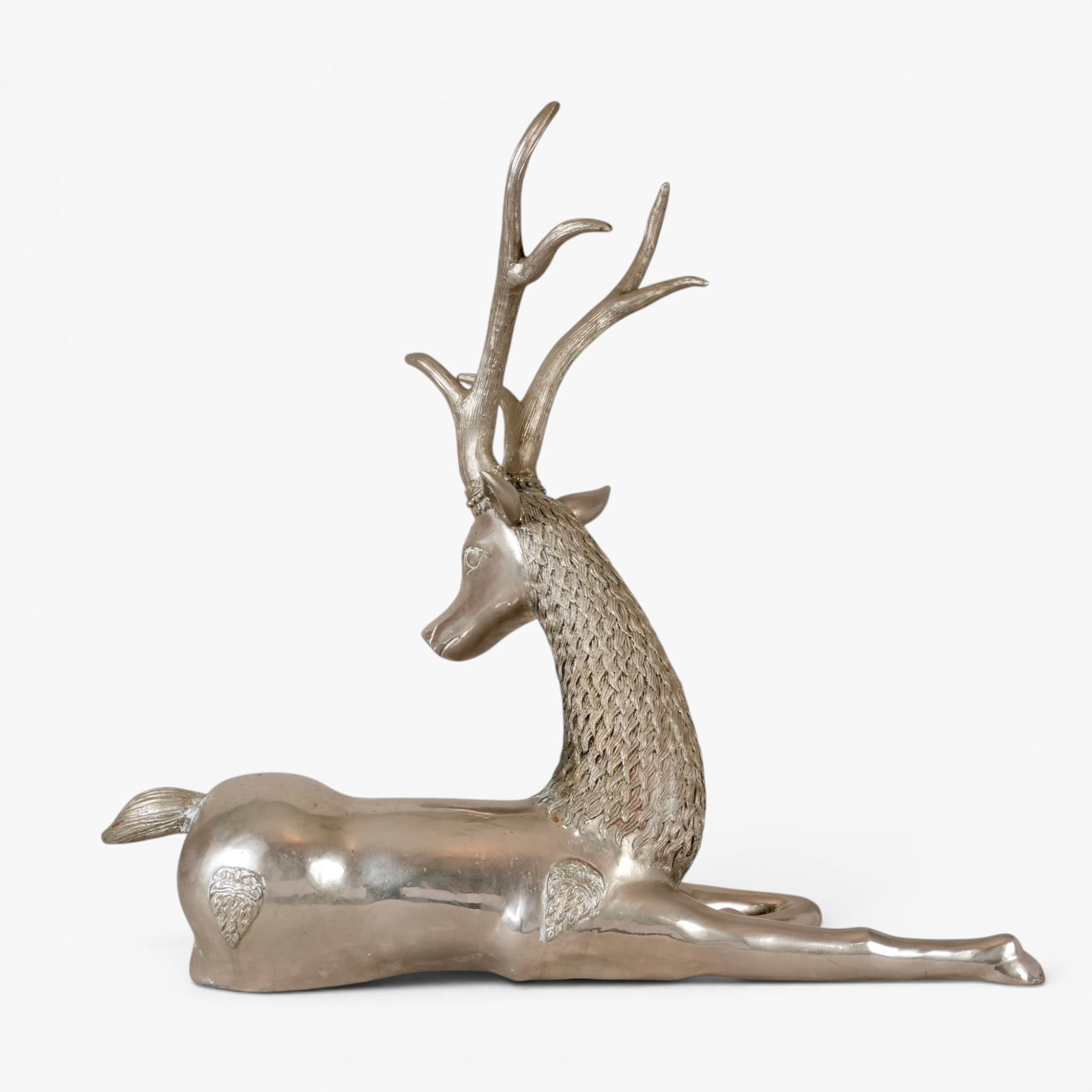 A Large Indian Silvered Brass Deer - 3