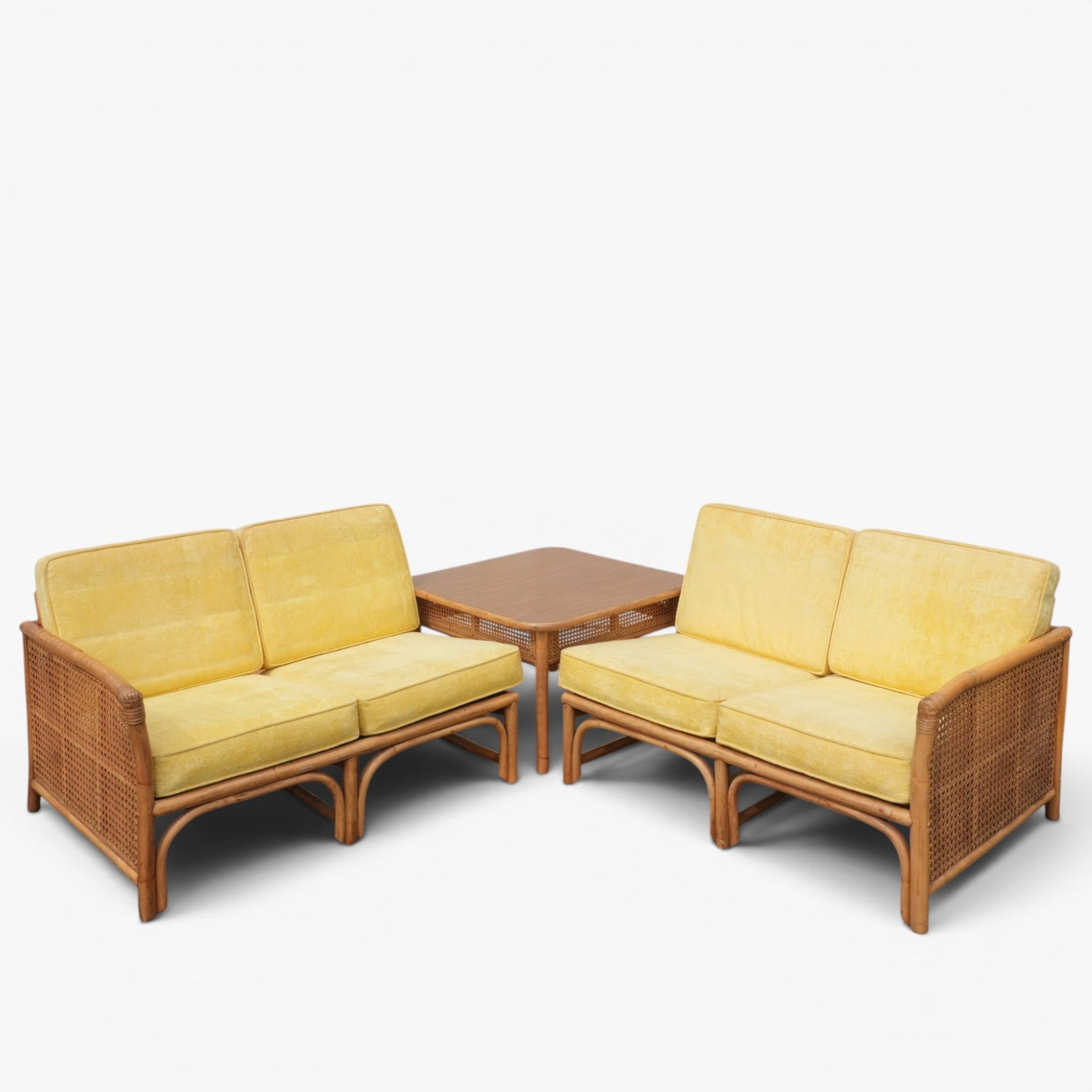 Vintage Two Piece Sectional Bamboo and Rattan Sofa with Corner Table (1 of 7)