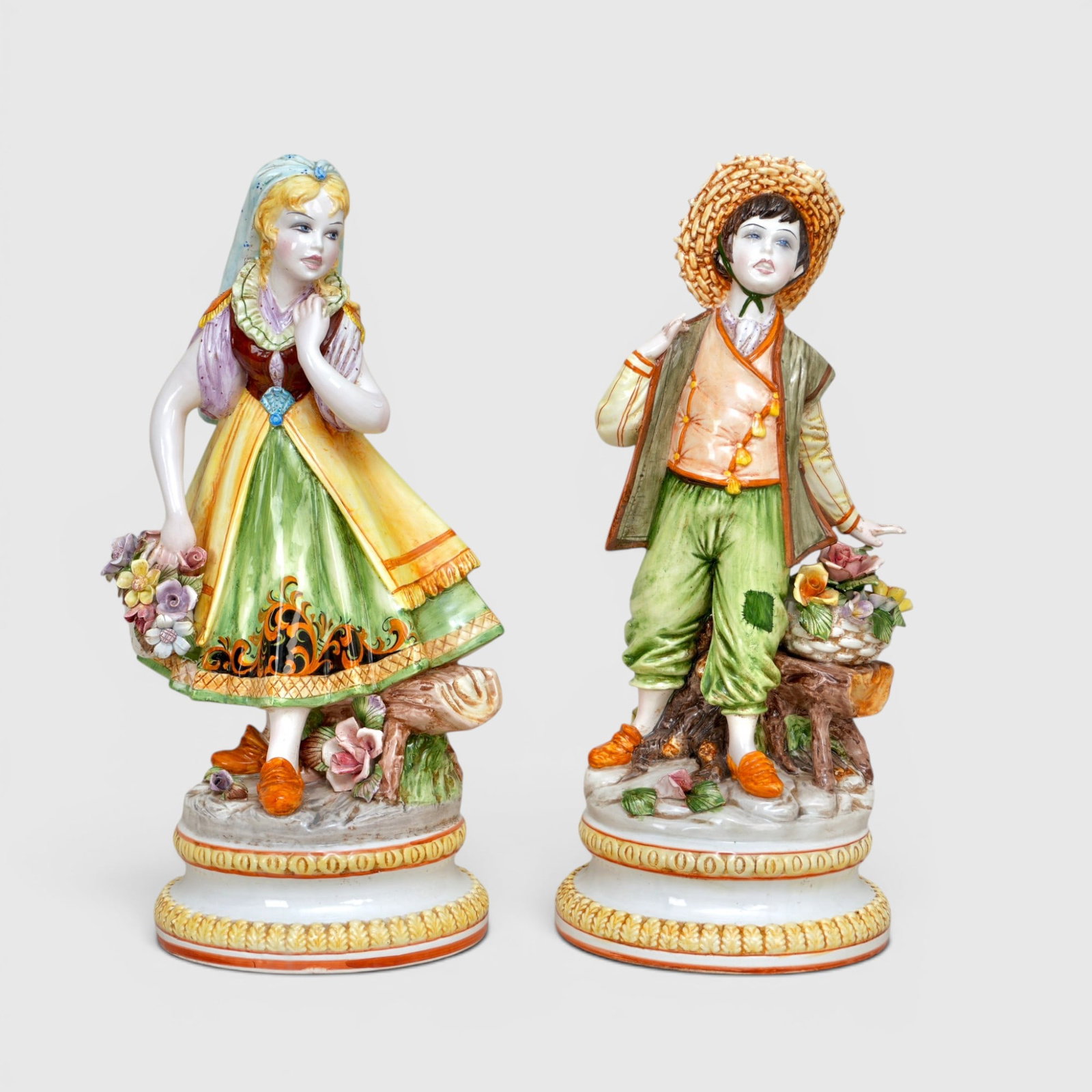 Two Vintage Italian Glazed Porcelain Statues of a Boy and Girl (1 of 5)