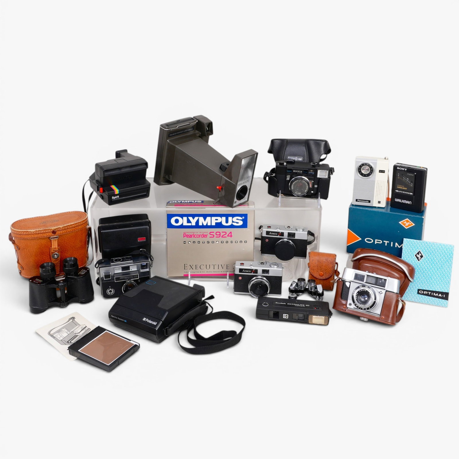 Group of Fifteen Vintage Cameras, Binoculars, Radio and Walkman (1 of 3)