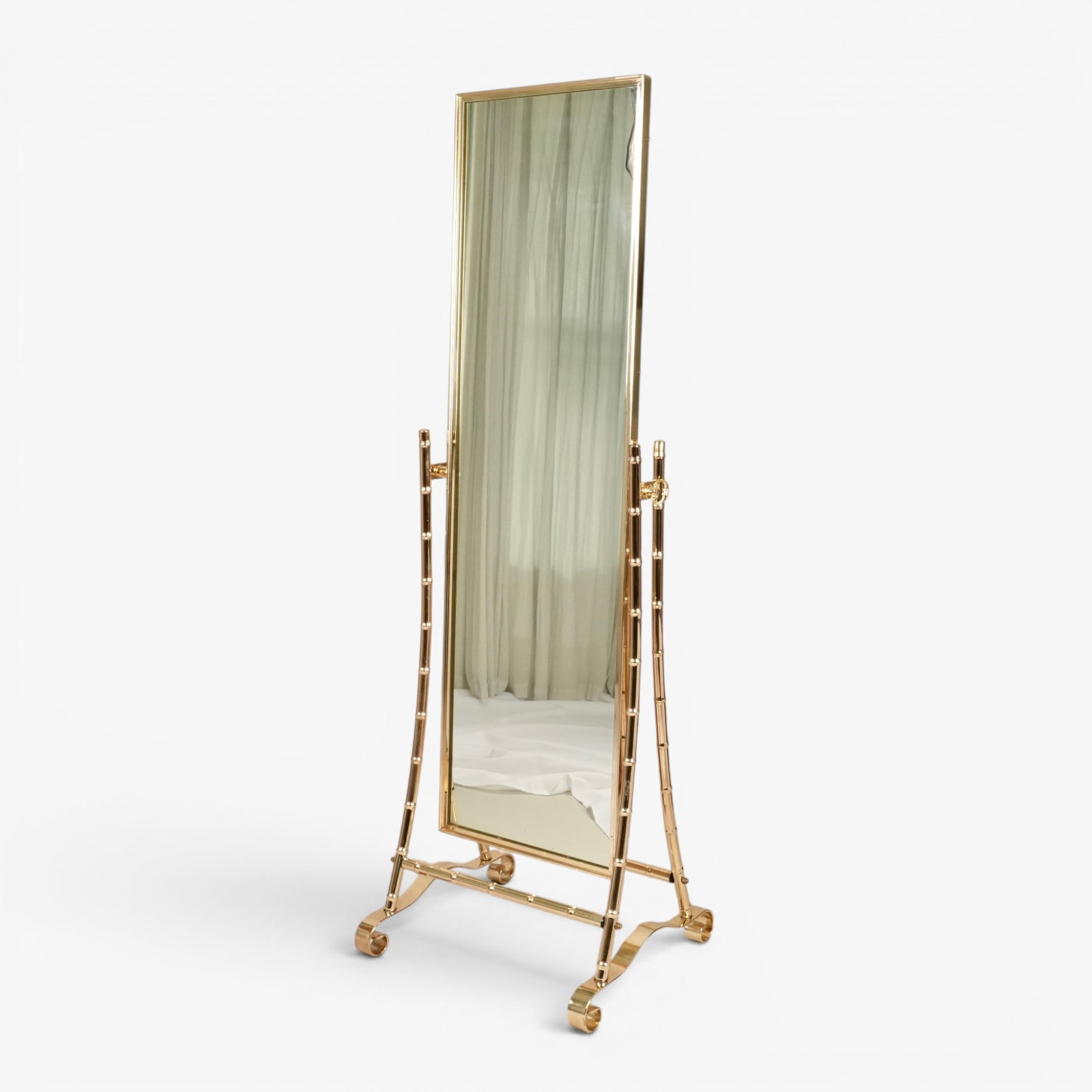 Hollywood Regency Faux Bamboo Brass Toned Floor Mirror (1 of 2)