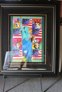 Original Peter Max mixed media painting: Iconic and emblematic STATUE OF LIBERTY original Peter Max mixed media oil painting. from a fine ST. PETERSBURG ESTATEpresented in a nice gallery FRAME.SOME WARE TO FRAME