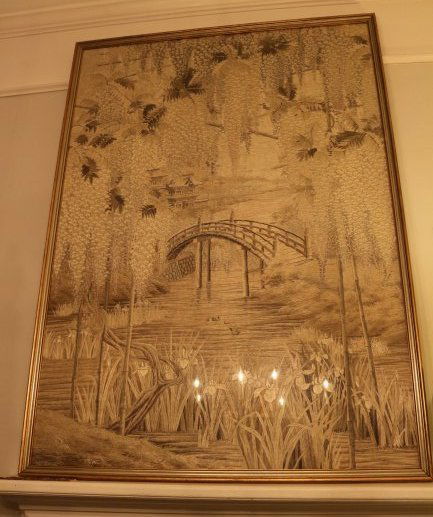 FINE LARGE Japanese MEIJI PERIOD embroidered WISTERIA (1 of 5)