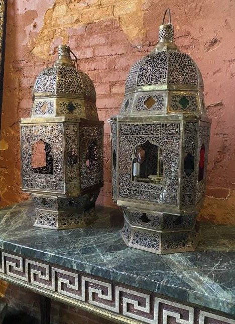 RARE MONUMENTAL ISLAMIC 19TH CENTURY SILVER INLAY MOSQUE LAMPS (1 of 8)