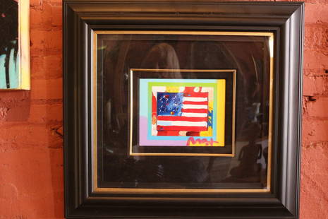 ORIGINAL MIXED MEDIA PETER MAX PAINTING: ICONIC AMERICAN FLAG MIXED MEDIA PAINTING BY PETER MAX.SIGNED. FROM FINE SOUTH FLORIDA ESTATE