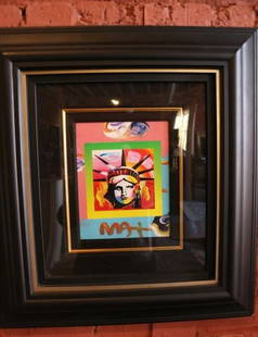 ORIGINAL PETER MAX STATUE OF LIBERTY PAINTING: ICONIC ORIGINAL MIXED MEDIA PAINTING OF THE HIGHLY CELIBRATED STATUE OF LIBERTY. FROM AN IMPORTANT FLORIDA ESTATE