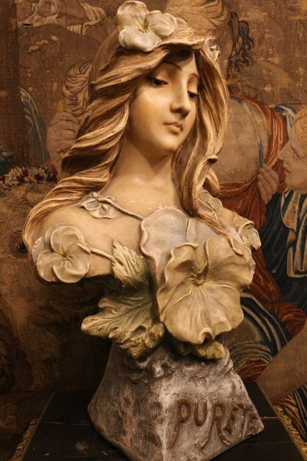 FRENCH ART NOUVEAU SCULPTURE PARIS SIGNED TERRACOTTA (1 of 6)