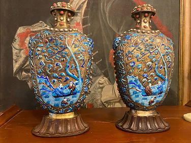 FINE LARGE PAIR OF 19TH CENTURY QING DYNASTY ENAMELED SILVER VASES (1 of 1)