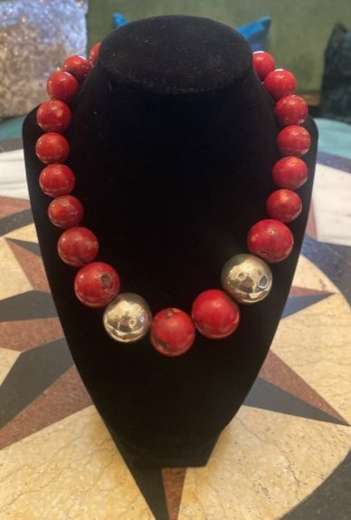 Impressive vintage coral and silver statement necklace (1 of 2)