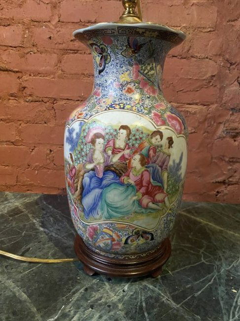 OLD CHINESE VASE MADE INTO LAMP WITH EUROPEAN STYLE ASIAN FIGURES (1 of 4)