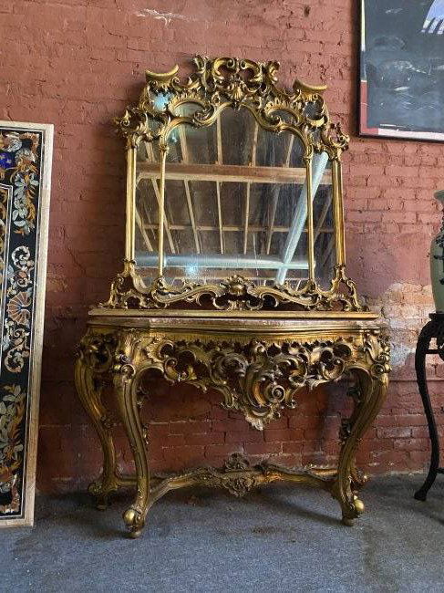 ANTIQUE FRENCH GILT WOOD CONSOLE AND MATCHING MIRROR (1 of 3)