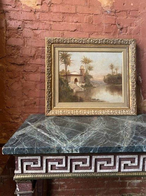 Amazing early 19th century old master Indian orientalist Mughal oasis, painting (1 of 4)