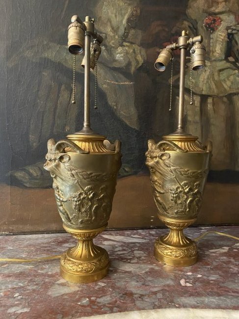 French empire style antique gilt bronze lamps (1 of 2)