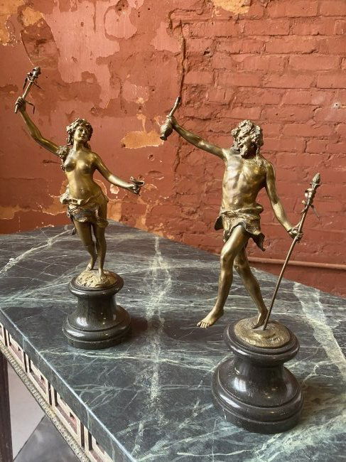 Pair of fabulous French art nouveau bronzes signed: Pair of French art nouveau bronzes neoclassical antique