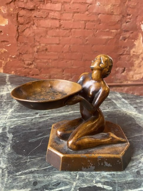 Art deco nude Tazza card holder: Art deco tazza. Spelter some ware to surface