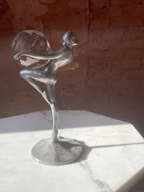 Art deco FrankArt sculpture: Amazing Art deco signed Frankart sculpture with crystal ball