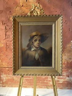 Rare early American folk art painting of Huckleberry Finn possibly southern: Very rare estate found 19th century possibly southern portrait of Huckleberry Finn. Painted on panel. This extraordinary painting of Huckleberry Finn is rarity amongst rarities.