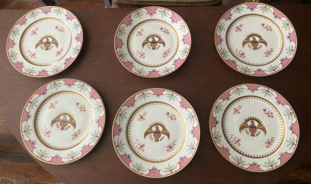 Rare Chinese Qing Dynasty export for the American market armorial porcelain set of six (1 of 3)