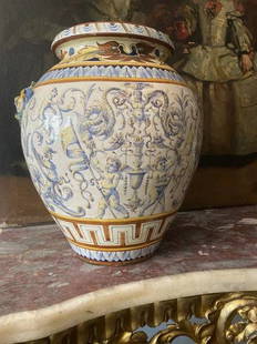 Incredible and Large 18th century Italian majolica Urn: Incredible and quite large Fine Italian 18th century Italian Majolica urn. Finally decorated throughout with a portrait. Approximately 21 inches high.