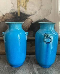 Pair of antique Chinese? Qing dynasty? Vases: Pair of antique Asian vases. Possibly Qing dynasty.