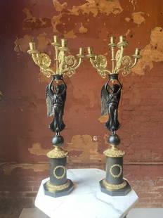 Pair of French Empire style Candelabra: Fine pair of French possibly Bronze candelabra