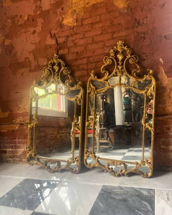 Beautiful pair of antique French water Gilt mirrors Louis the 14th: Fine beautiful pair of French water gilt mirrors. Slight ware to gilt 54 high by 24 wide, approximately