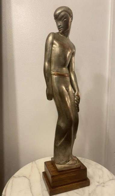 Rare Large Art Deco Paul Manship Male Nude Sculpture: Incredible and quite large Art Deco Period Sculpture attributed to Paul Manship. Circa 1920â€™s Silvered. Some ware from age and oxidization. Unsigned never removed from original base. This incre