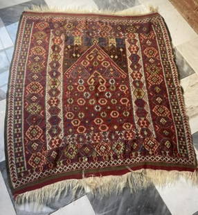 Fine antique Kazak tribal rug 19th century: Fine antique estate found tribal carpet. Kazak? 57inch wide by 68 with fringe. Great colors. A good early tribal rug.