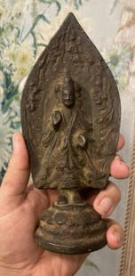 Early Chinese Northern Wei Dynasty Bronze Buddha inscription: From a very old estate. Acquired in the 1950’s or earlier a rare Bronze figure from the Northern Wei Dynasty. Elaborate inscription on the back. Very hard to read. This is a very rare early fig