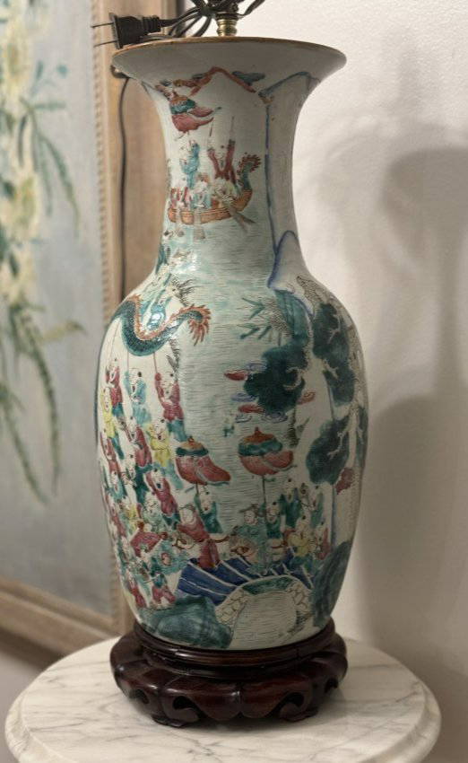 19th Century Qin Dynasty Chinese Porcelain Vase Lamp Auction