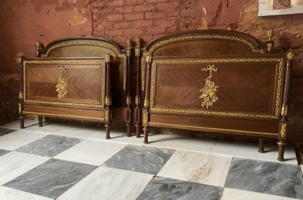 Rare pair of French Gilt Bronze mounted François Linke Beds Paris circa 1890’s: Rare pair of Gilt Bronze mounted attributed to François Linke Beds. Superb casting and gilt used throughout. A rare find to have a pair. Exquisite quality. . All originalThe footboards measure at 46