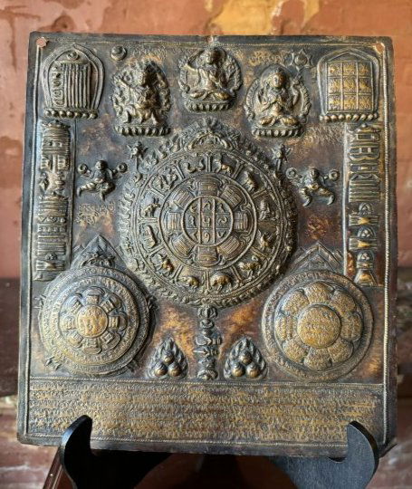 Antique Tibetan or nepalese copper plaque Qing dynasty (1 of 5)