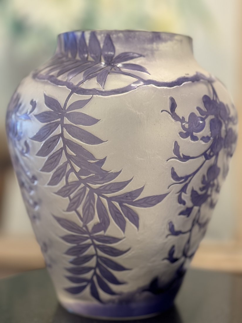 French Gallé?Art Nouveau Cameo glass Wisteria vase (1 of 3)