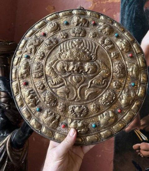 Antique Tibetan or Himalayan Qing dynasty gilt ritual object (1 of 3)