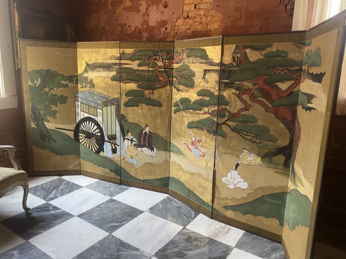 Fine antique Edo/Meiji period screen 6 panel: Fine large Edo or Meiji period 6 panel screen.