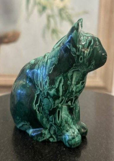 Mid century malachite stone cat (1 of 4)