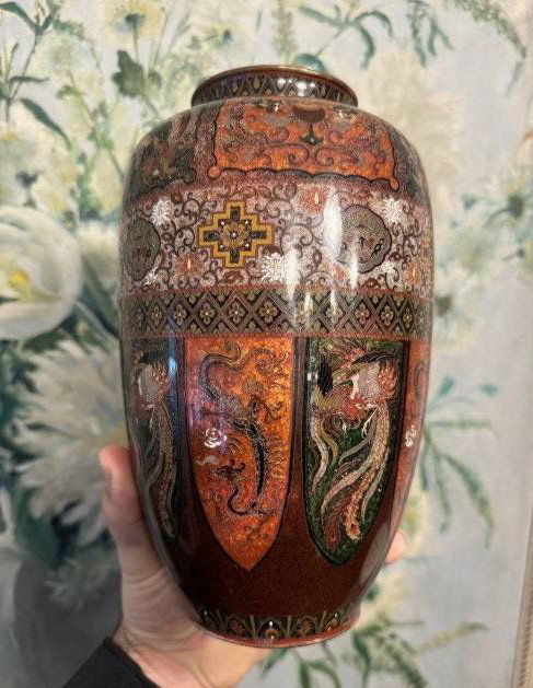 Important Meiji Japanese Cloisonne Enamel Vase Attributed to Honda Yasaburo (1 of 12)
