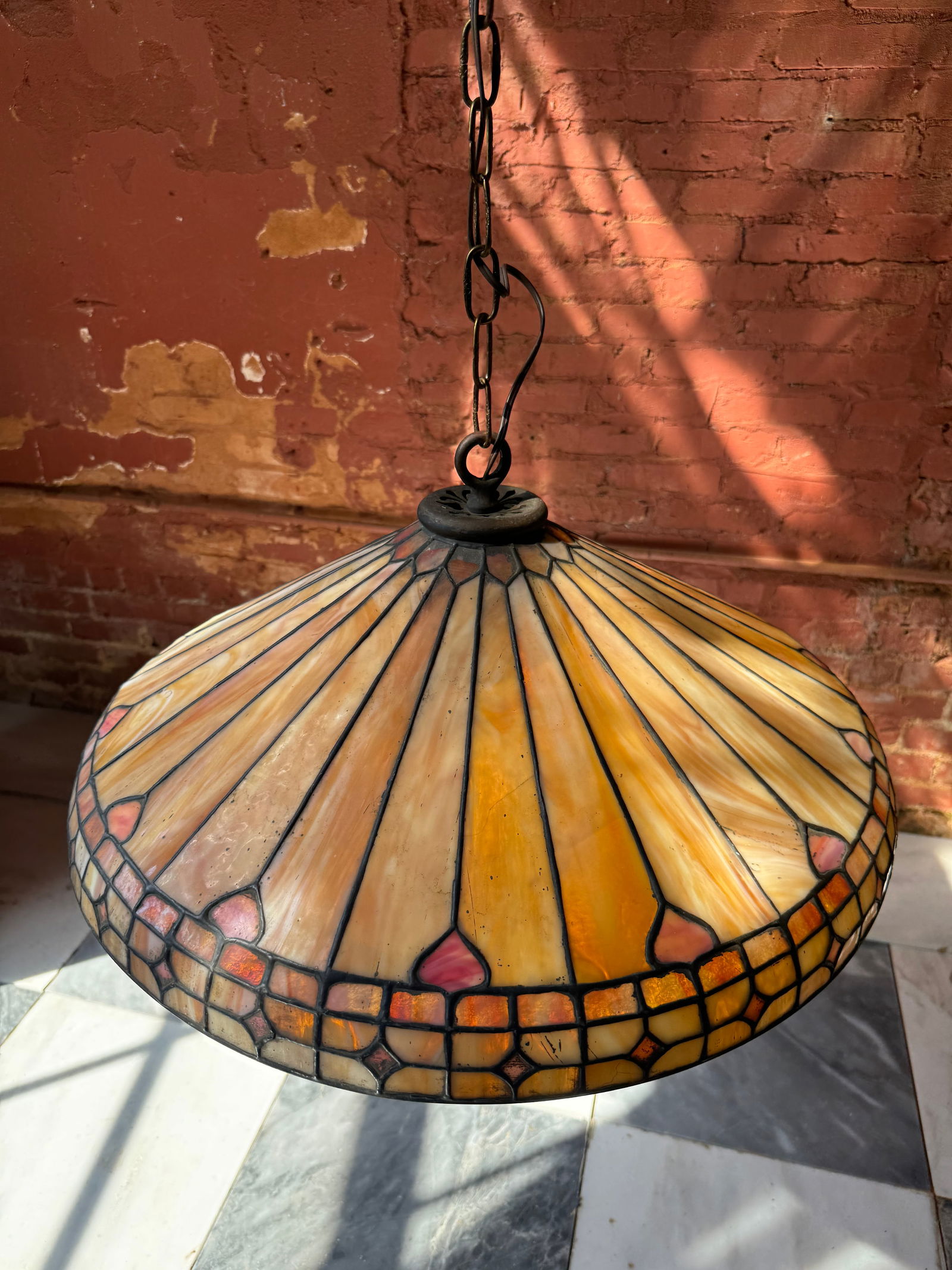 Antique Duffner and Kimberly Stained glass chandelier Tiffany Studios era (1 of 5)