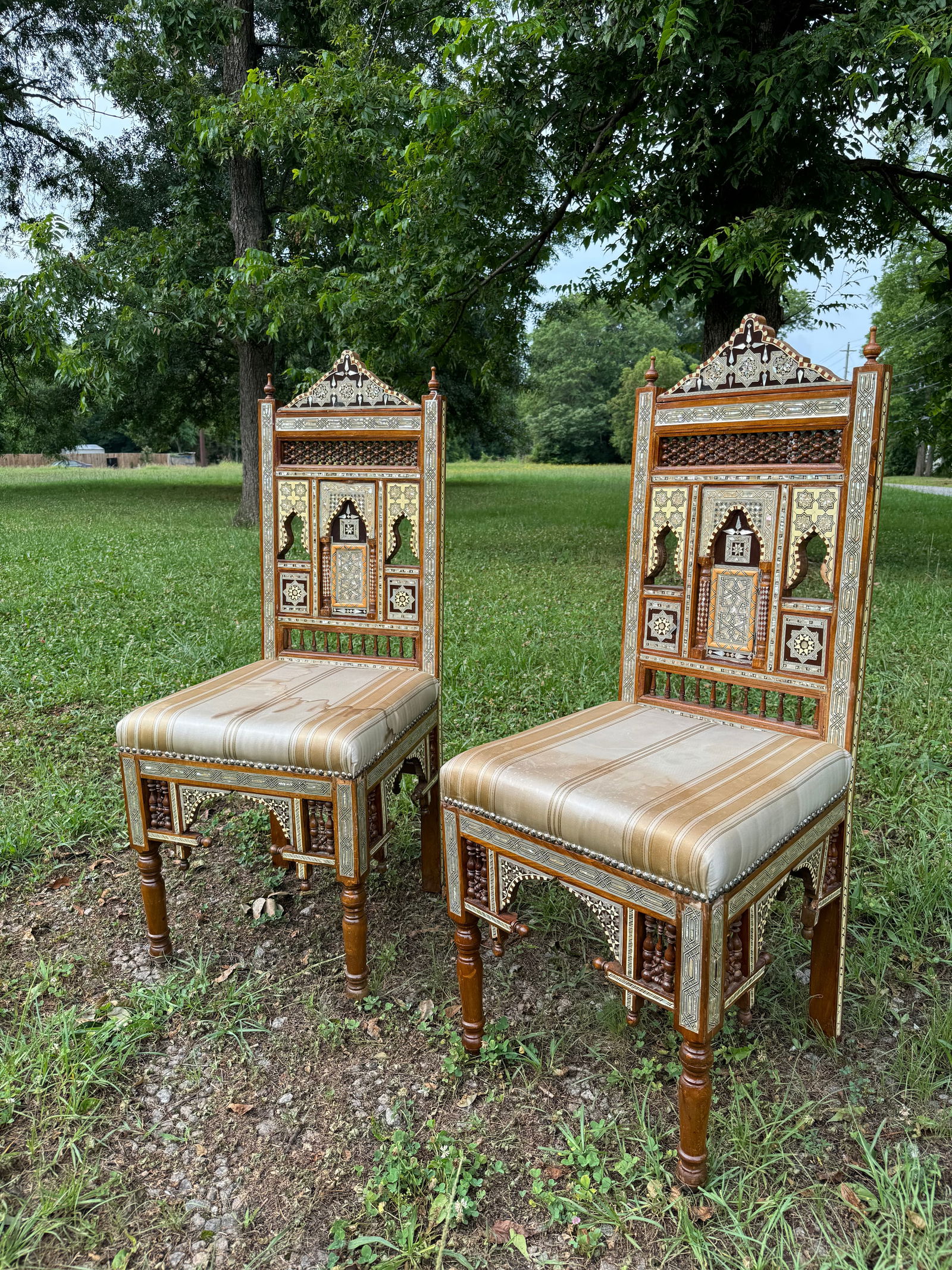 Amazing pair of Art Deco Orientalist Syrian inlaid chairs (1 of 6)
