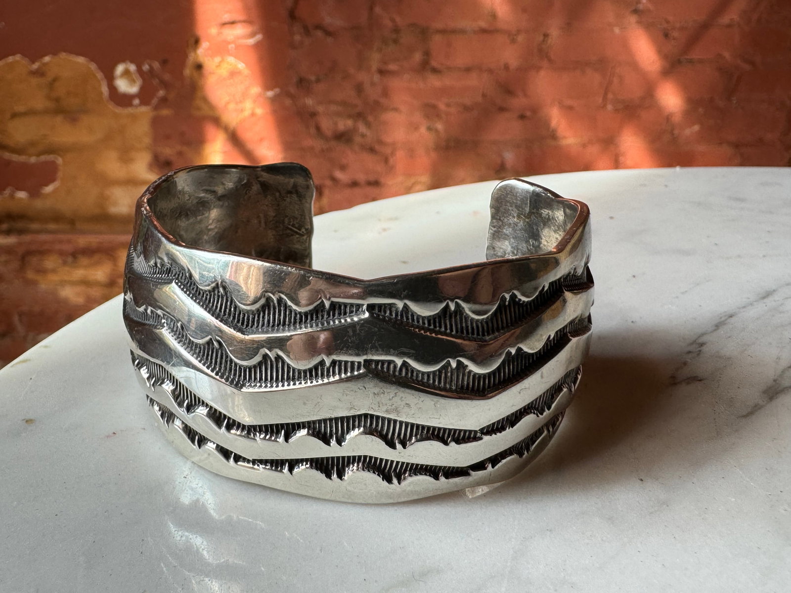 Native American silver cuff bracelet signed Marc Antia Apache (1 of 4)