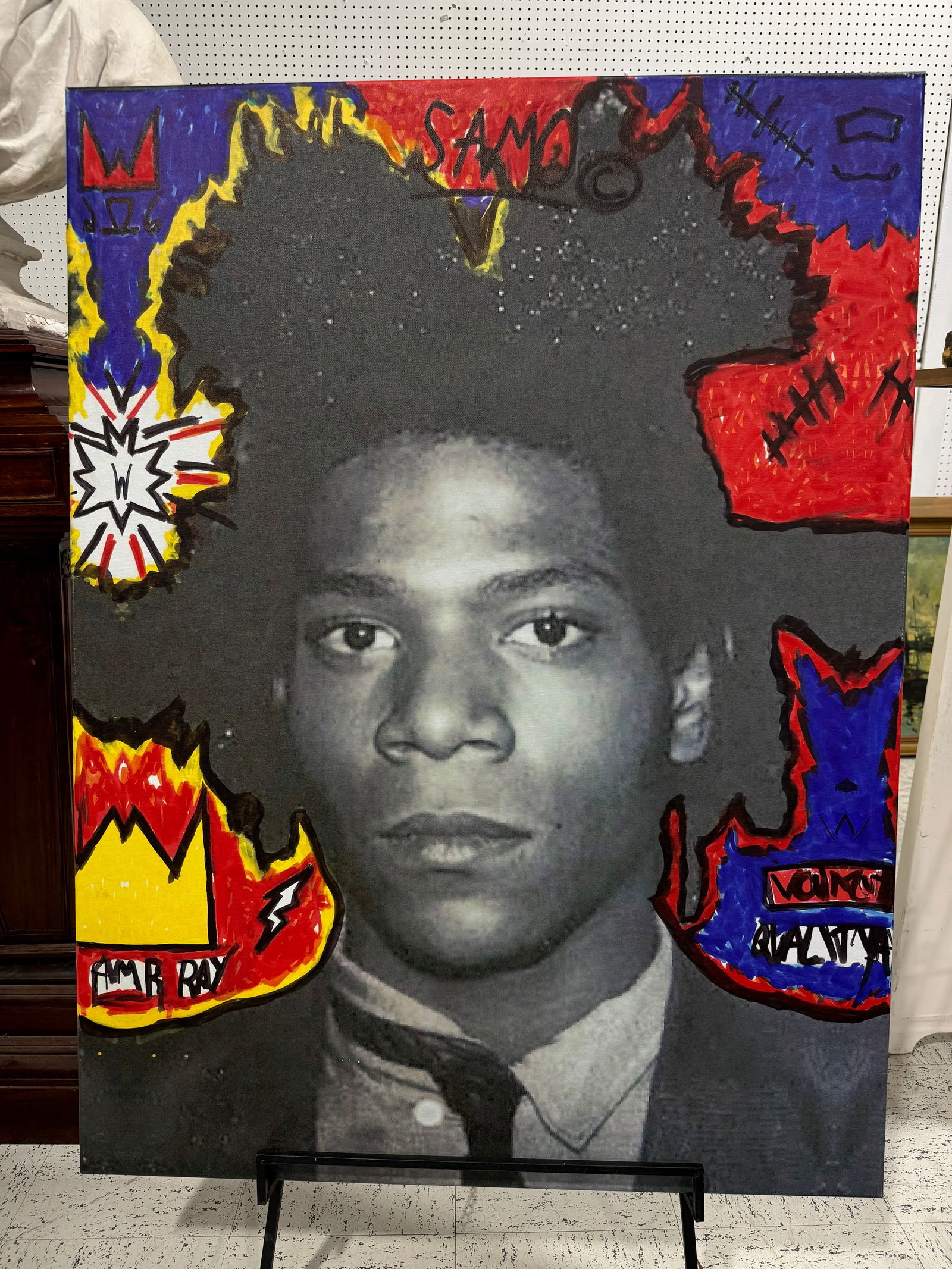 Amazing Large Mid Century Modern Jean-Michel Basquiat mixed media painting (1 of 1)