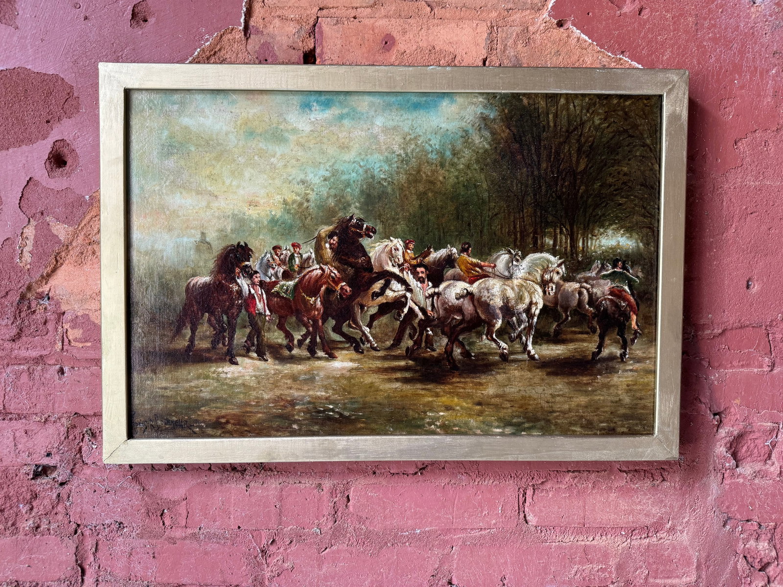 Antique French Impressionist painting: Beautiful French impressionist painting. Relined